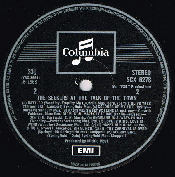 The Seekers : Live At The Talk Of The Town (LP, Album, RP)