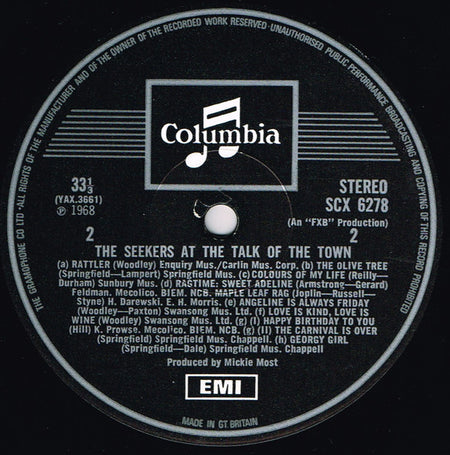 The Seekers : Live At The Talk Of The Town (LP, Album, RP)