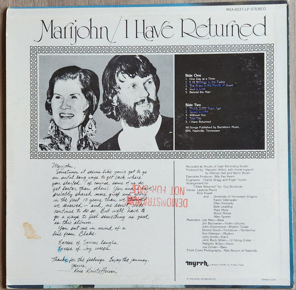 Marijohn Wilkin : I Have Returned (LP)