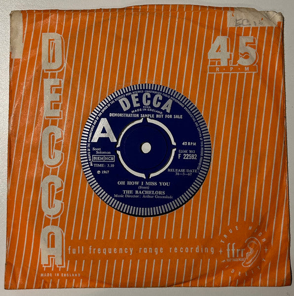 The Bachelors : Oh How I Miss You / Ghost Mountain (7", Single, Promo)