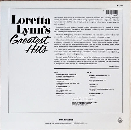 Loretta Lynn : Loretta Lynn's Greatest Hits (LP, Comp, RE)
