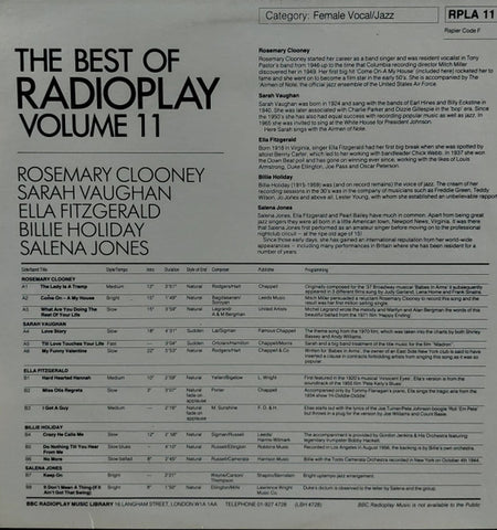 Rosemary Clooney, Sarah Vaughan, Ella Fitzgerald, Billie Holiday, Salena Jones : The Best Of Radioplay Volume 11  (LP, Advance, Comp, Mono)