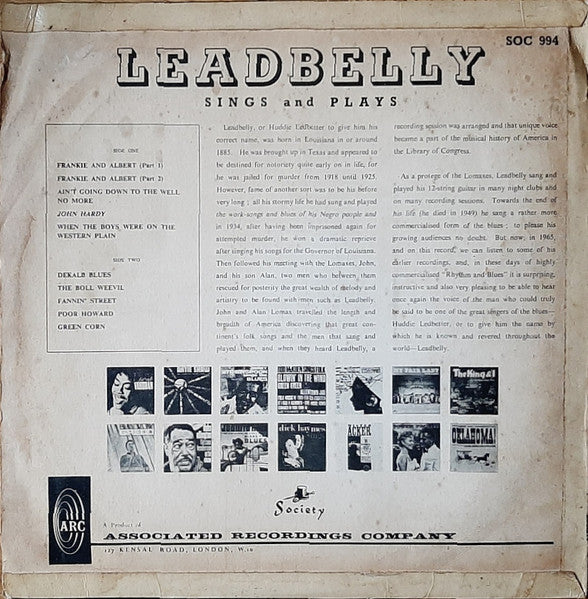 Leadbelly : Leadbelly Sings And Plays (LP, Comp)