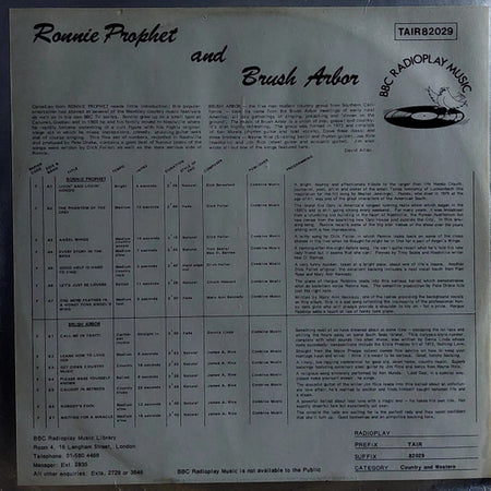 Brush Arbor, Ronnie Prophet : Ronnie Prophet And Brush Arbour (LP)
