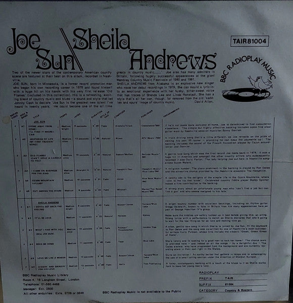 Joe Sun, Sheila Andrews : Joe Sun & Sheila Andrews (LP, Album)
