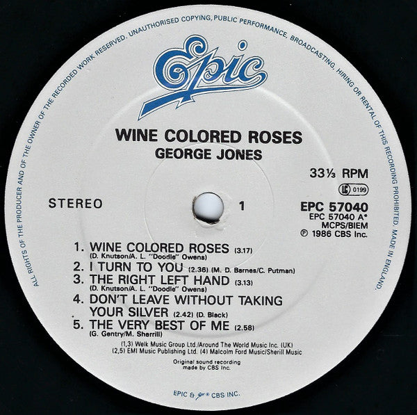 George Jones (2) : Wine Colored Roses (LP, Album)