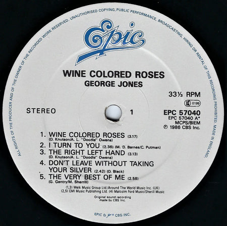 George Jones (2) : Wine Colored Roses (LP, Album)