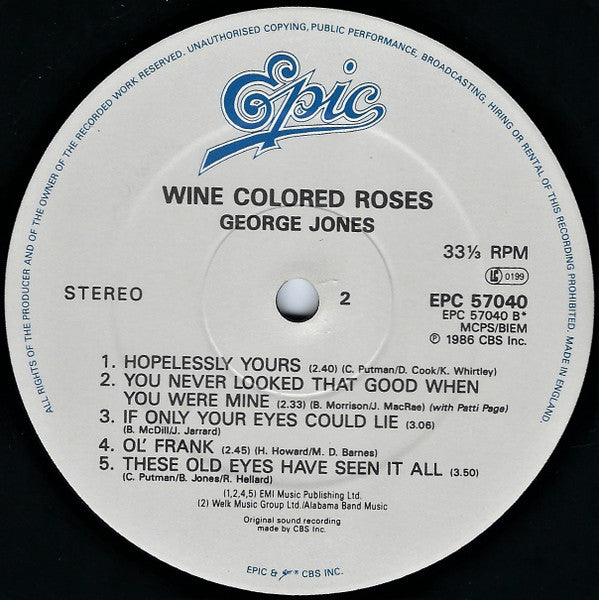 George Jones (2) : Wine Colored Roses (LP, Album)