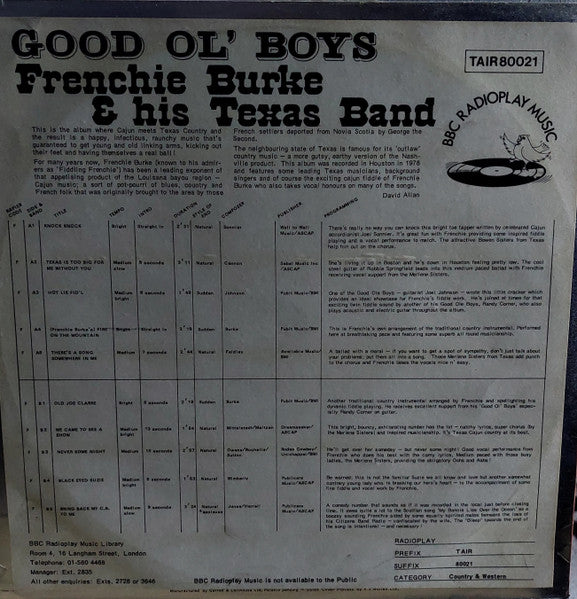 Fiddlin' Frenchie Burke : Good Ol' Boys (Knock Knock Knock) (LP, Album)
