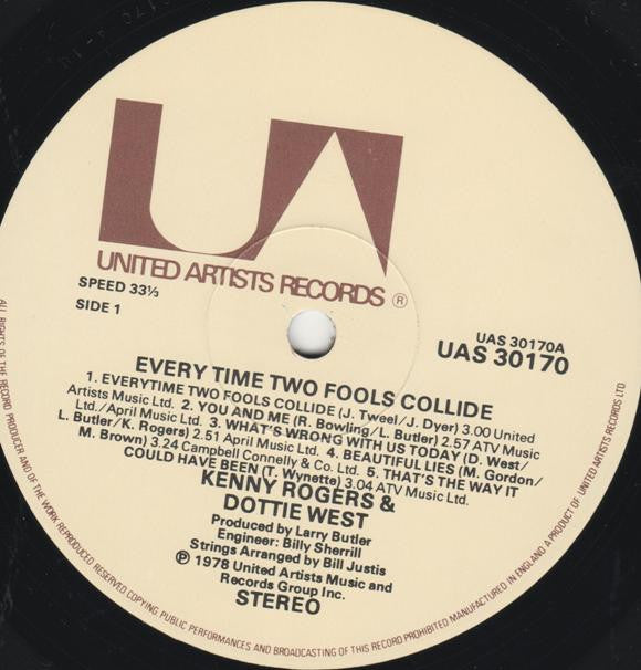 Kenny Rogers & Dottie West : Every Time Two Fools Collide (LP, Album)