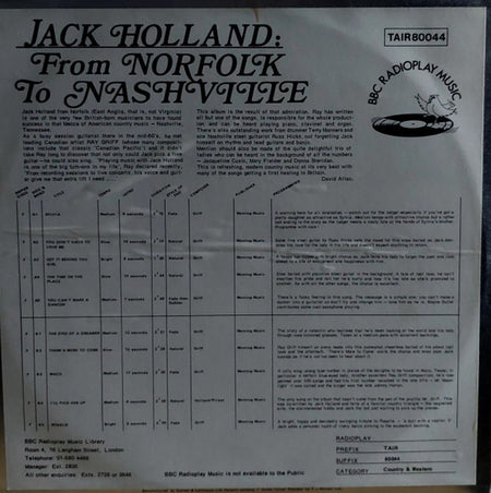 Jack Holland (4) : From Norfolk To Nashville (The Eyes Of A Dreamer) (LP, Album)