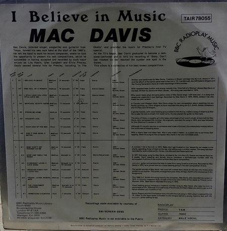 Mac Davis : I Believe In Music (LP, Comp)