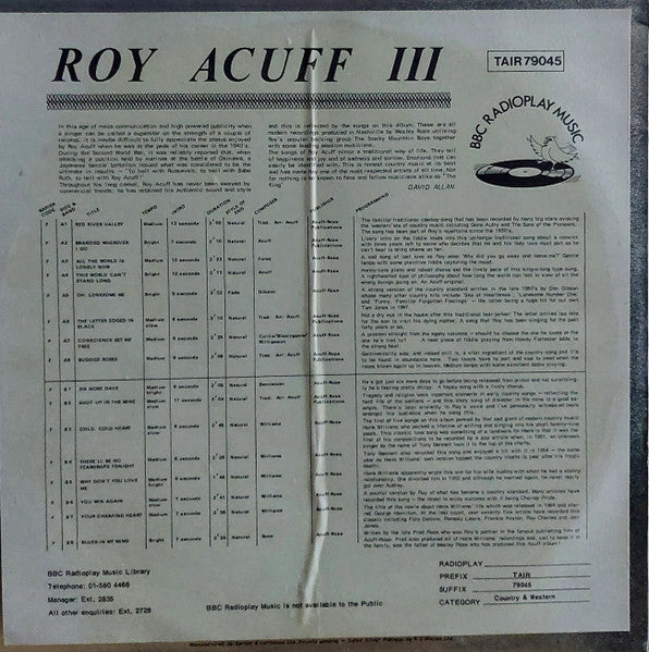 Roy Acuff And His Smoky Mountain Boys : Roy Acuff III (LP, Album)