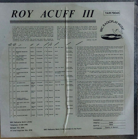 Roy Acuff And His Smoky Mountain Boys : Roy Acuff III (LP, Album)