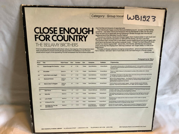 Bellamy Brothers : Close Enough For Country (LP, Album)