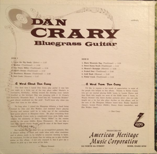 Dan Crary : Bluegrass Guitar (LP, Album)