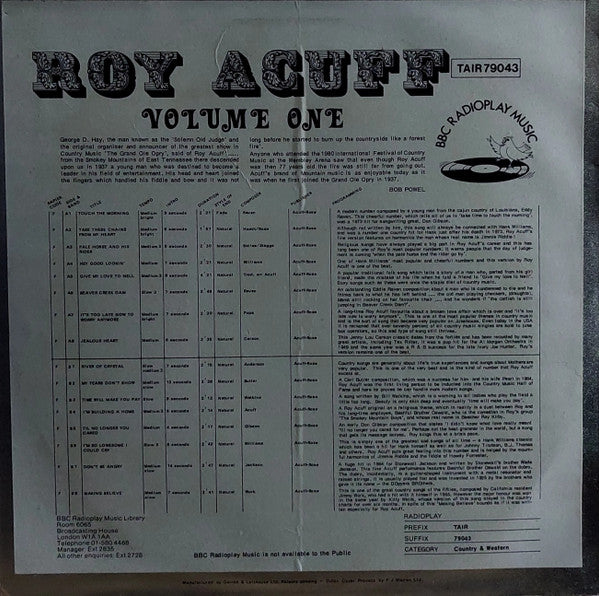 Roy Acuff : Volume One  (LP, Album)
