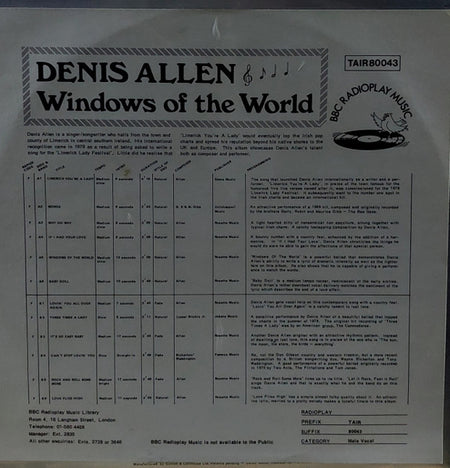 Denis Allen (2) : Windows Of The World (Limerick You're A Lady) (LP, Album)