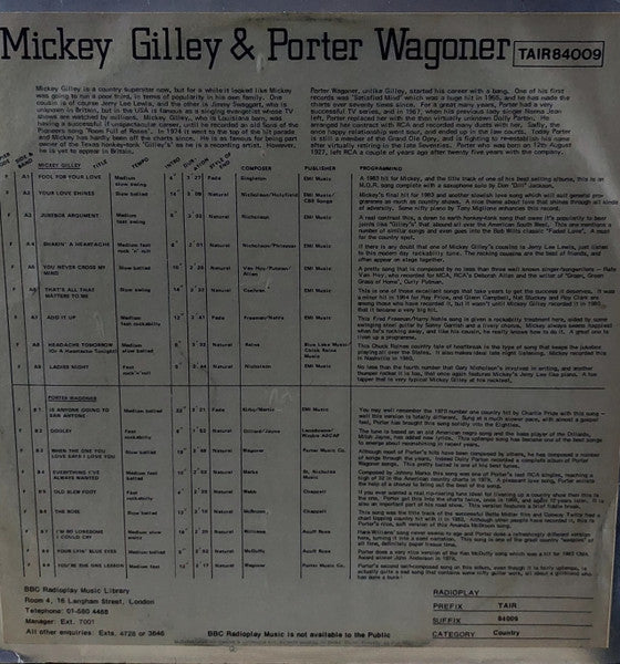 Mickey Gilley ,& Porter Wagoner : Mickey Gilley And Porter Wagoner (LP, Album)