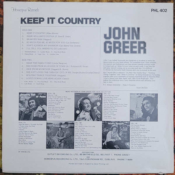 John Greer : Keep It Country (LP, Album)