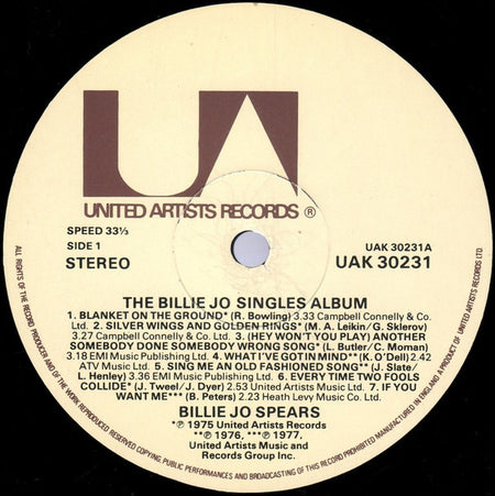 Billie Jo Spears : The Billie Jo Singles Album (LP, Album, Comp)