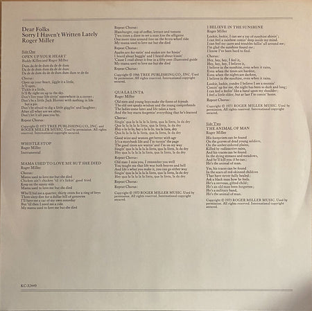 Roger Miller : Dear Folks, Sorry I Haven't Written Lately (LP, Album)