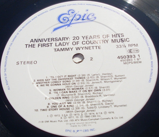 Tammy Wynette : Anniversary: Twenty Years Of Hits (LP, Comp)
