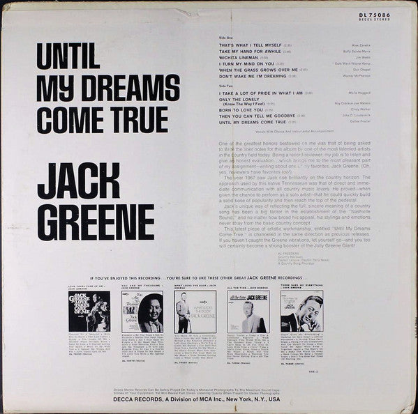 Jack Greene : Until My Dreams Come True (LP, Pin)