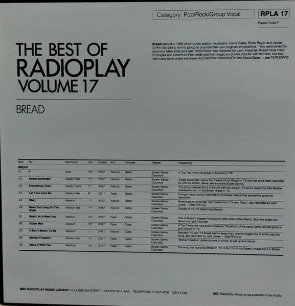 Bread : The Best Of Radioplay Volume 17 (LP, Album)