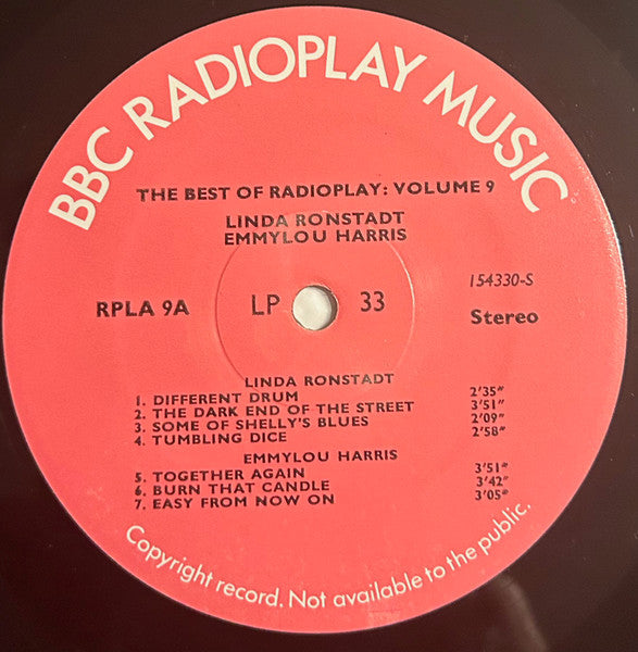 Linda Ronstadt / Emmylou Harris / Crystal Gayle / Juice Newton / Anne Murray : The Best Of Radioplay Volume 9 (LP, Comp, Transcription)