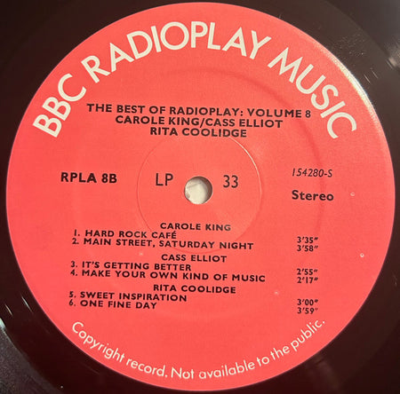 Carpenters / Helen Reddy / Carole King / Cass Elliot / Rita Coolidge : The Best Of Radioplay Volume 8 (LP, Comp, Transcription)