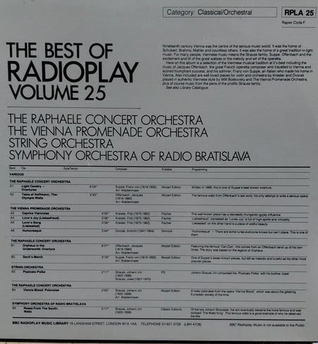 The Raphaele Concert Orchestra / Wiener Promenadenorchester / Munich String Orchestra / Bratislava Symphony Orchestra : The Best Of Radioplay Volume 25 (LP, Comp, Transcription)