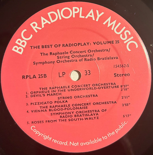 The Raphaele Concert Orchestra / Wiener Promenadenorchester / Munich String Orchestra / Bratislava Symphony Orchestra : The Best Of Radioplay Volume 25 (LP, Comp, Transcription)