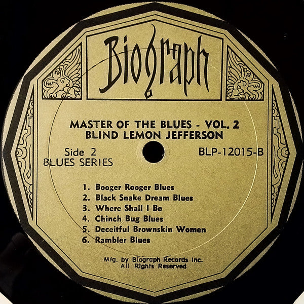 Blind Lemon Jefferson : Master Of The Blues Vol. 2 1926-29 (LP, Comp, RM)