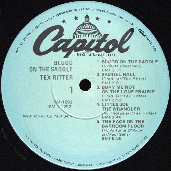 Tex Ritter : Blood On The Saddle (LP, Album, RE)