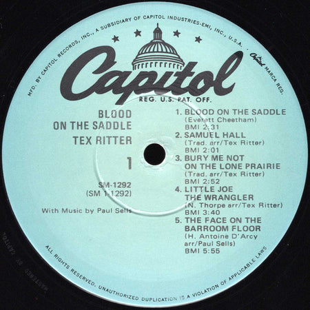Tex Ritter : Blood On The Saddle (LP, Album, RE)