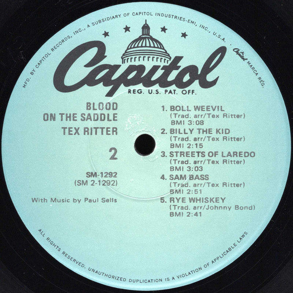 Tex Ritter : Blood On The Saddle (LP, Album, RE)