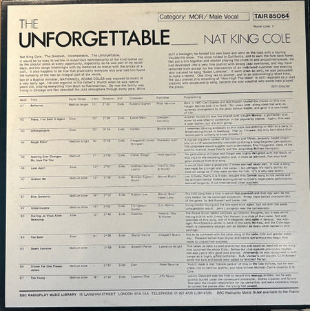 Nat King Cole : The Unforgettable Nat King Cole (LP, Comp)
