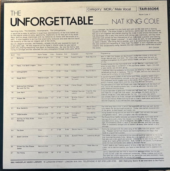 Nat King Cole : The Unforgettable Nat King Cole (LP, Comp)