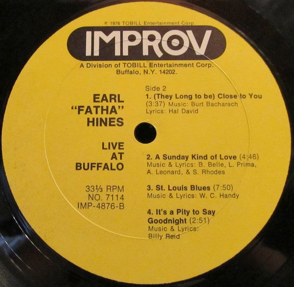 Earl Hines : Live At Buffalo (LP, Album, San)