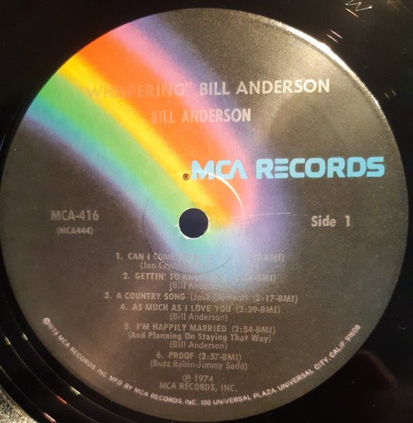 Bill Anderson (2) : Whispering Bill Anderson (LP, Album, Pin)