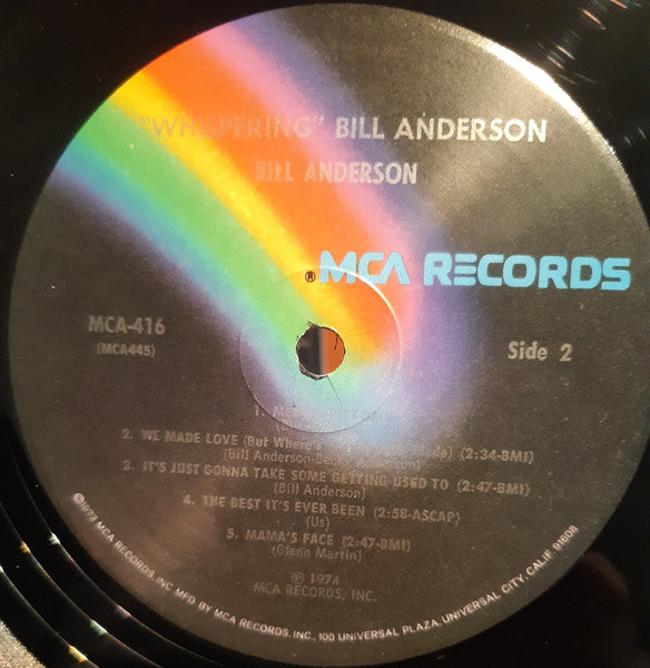Bill Anderson (2) : Whispering Bill Anderson (LP, Album, Pin)