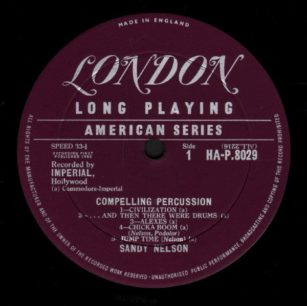 Sandy Nelson : Compelling Percussion (LP, Album, Mono)