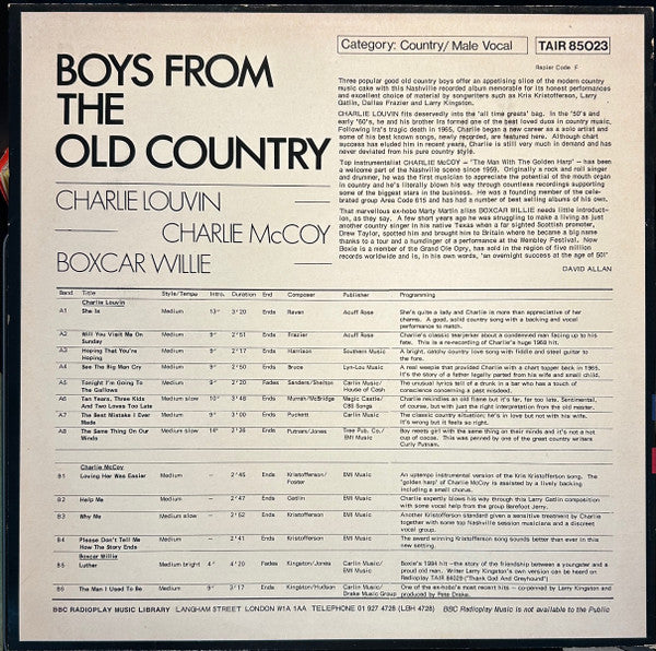 Charlie Louvin, Charlie McCoy, Boxcar Willie : Boys From The Old Country (LP, Comp)
