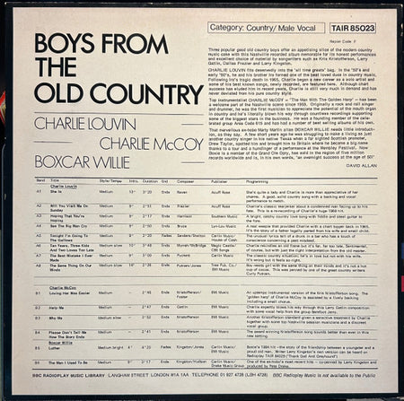 Charlie Louvin, Charlie McCoy, Boxcar Willie : Boys From The Old Country (LP, Comp)