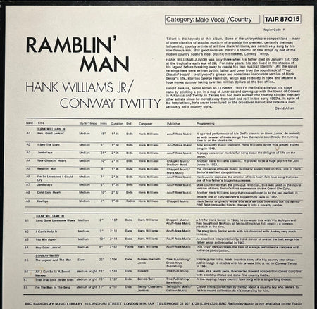 Hank Williams Jr., Conway Twitty : Ramblin' Man (LP, Comp)