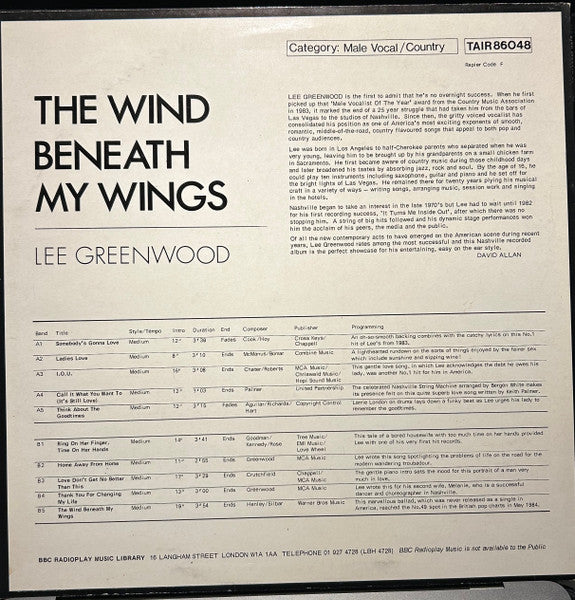 Lee Greenwood : The Wind Beneath My Wings (LP, Comp)