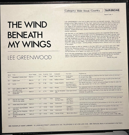 Lee Greenwood : The Wind Beneath My Wings (LP, Comp)