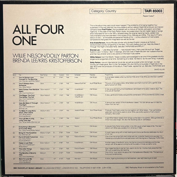 Willie Nelson, Dolly Parton, Brenda Lee, Kris Kristofferson : All Four One  (LP, Comp)