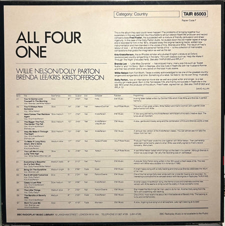 Willie Nelson, Dolly Parton, Brenda Lee, Kris Kristofferson : All Four One  (LP, Comp)